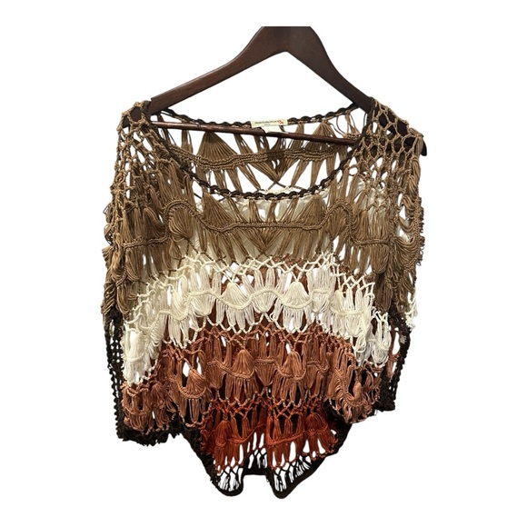 VIVID COLLECTION OF NY MACRAME CROCHET LOOSE KNIT MULTICOLOR BOHO TOP SZ LARGE - Picture 2 of 8